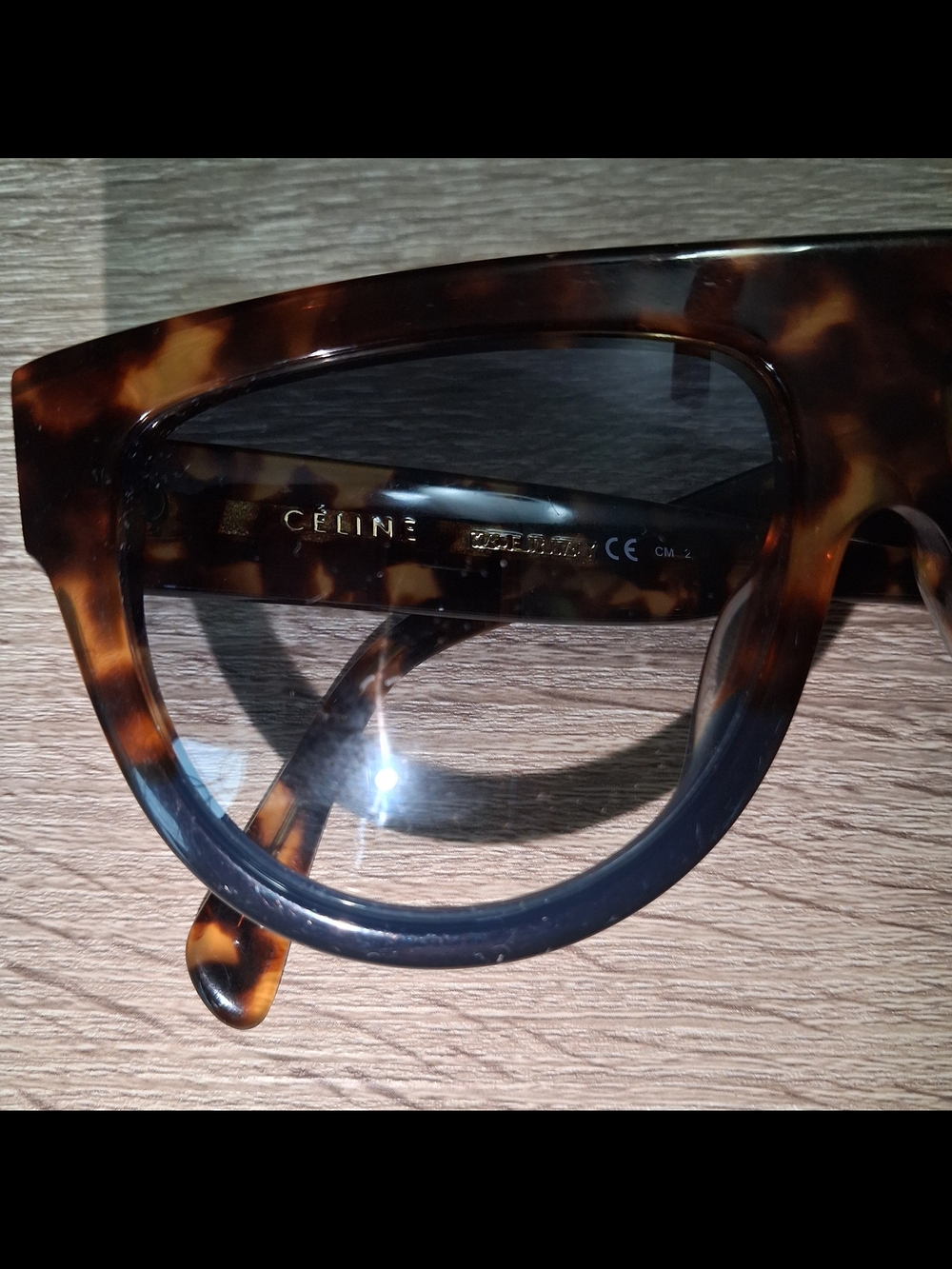 CÉLINE ShadowCL-41026 - Havana  and Blue Flat Top Sunglasses - Flawed - Picture 6 of 13